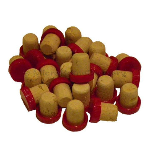 Plastic Top Cork Stopper -Red x 25